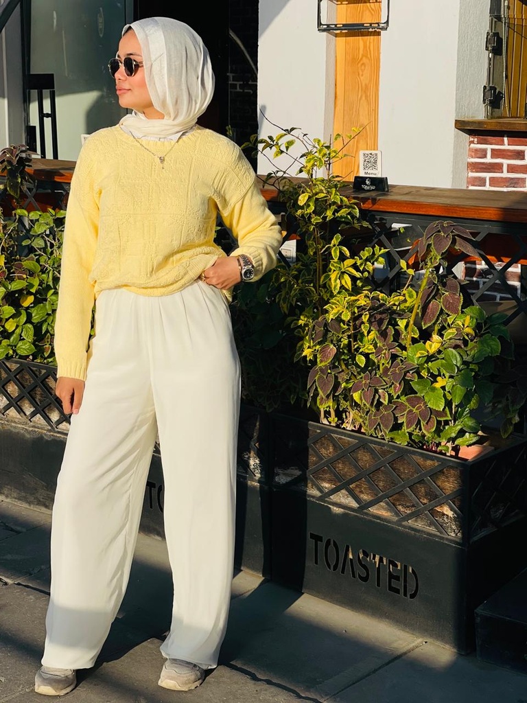 Hagag Maria Chiffon wide Leg Pants -Offwhite