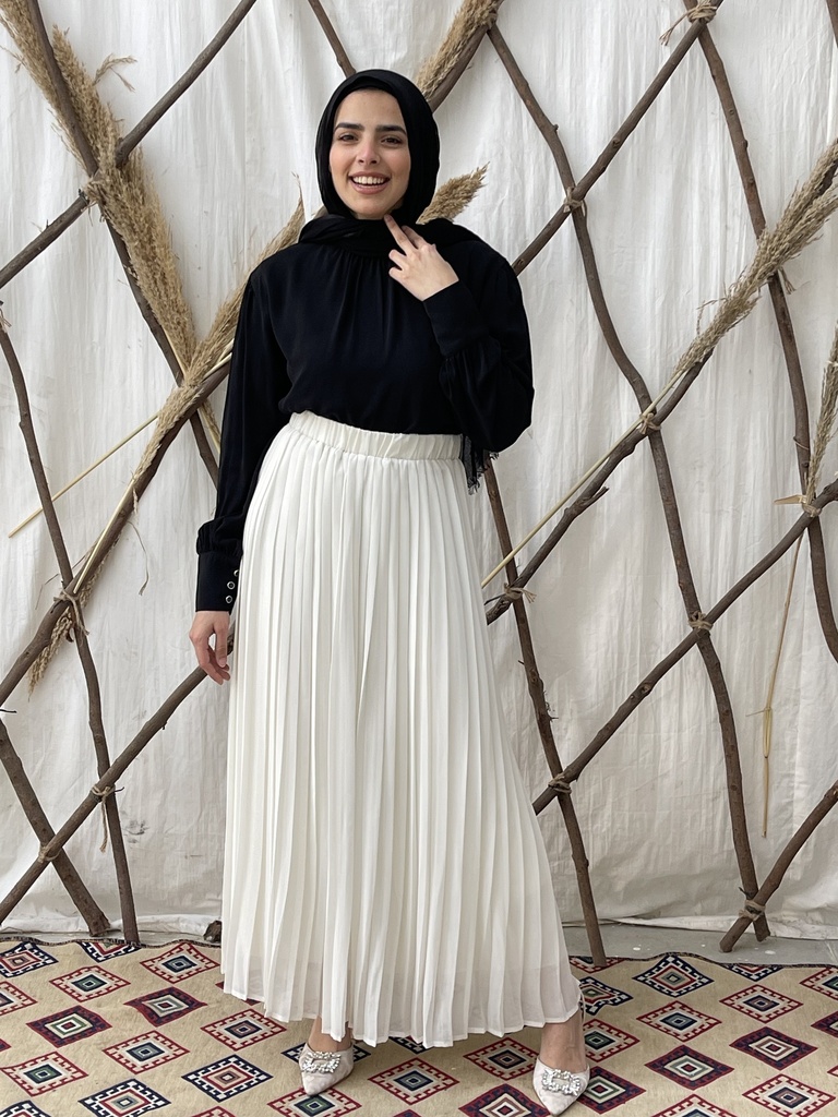 Hagag Plain Chiffon Pleated Skirt - Offwhite