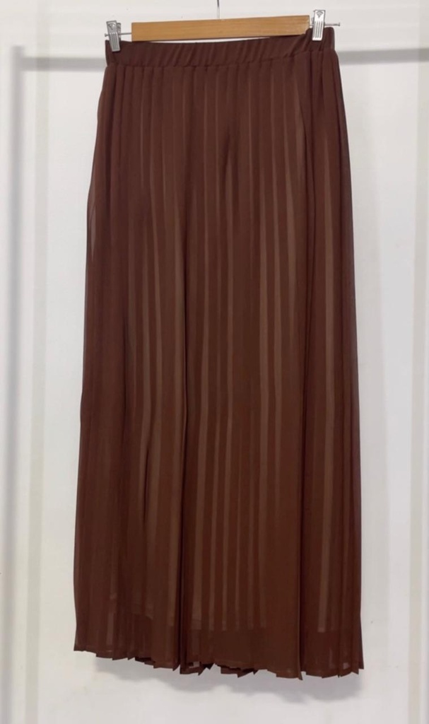 Hagag Plain Chiffon Pleated Skirt -Brown