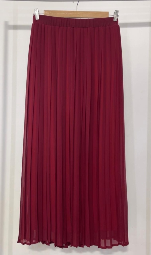 Hagag Plain Chiffon Pleated Skirt -Burgundy