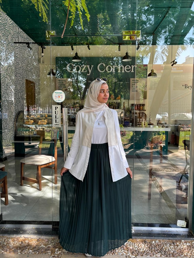 Hagag plain chiffon pleated skirt - Olive Green
