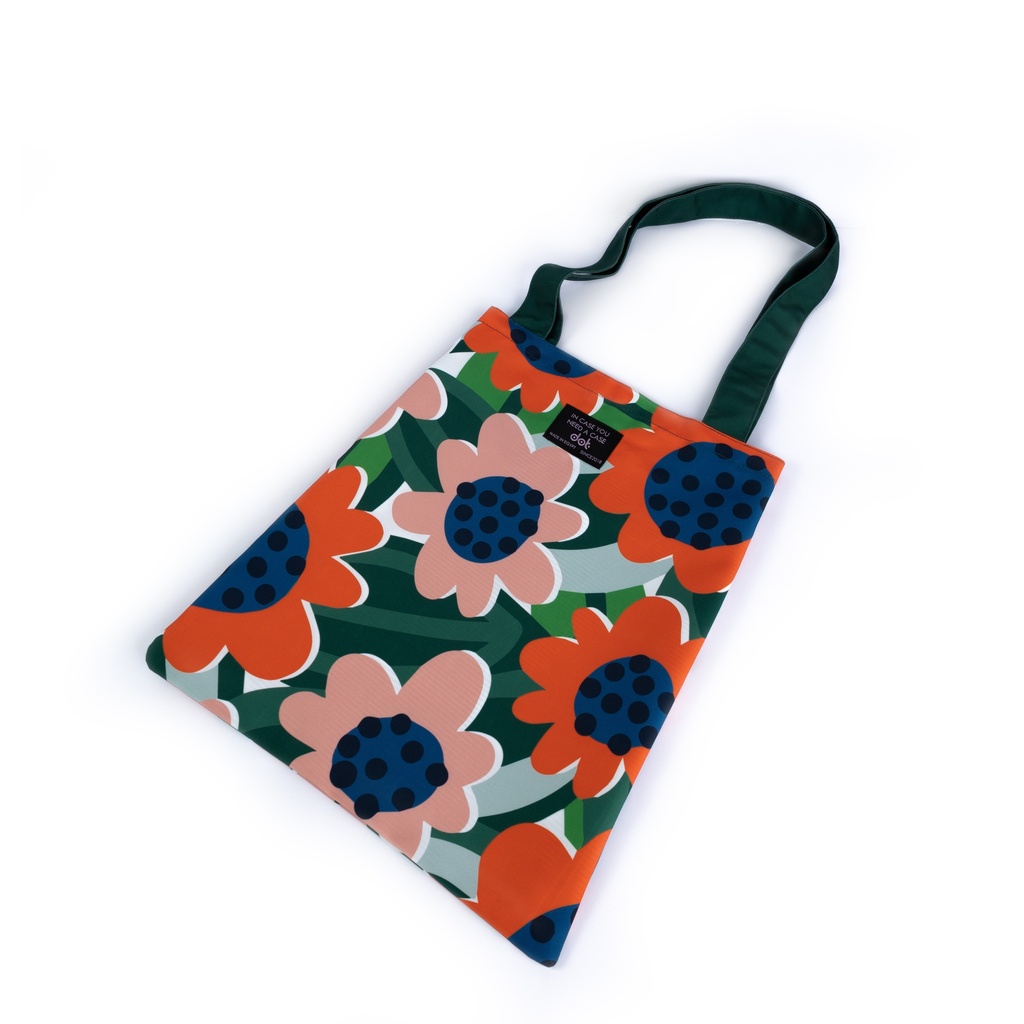 dot green flower tote bag