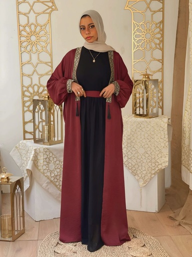 Hagag Islamic Golden Kimono -Burgundy