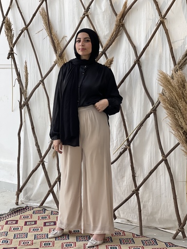 Hagag Maria Chiffon wide Leg Pants -Beige