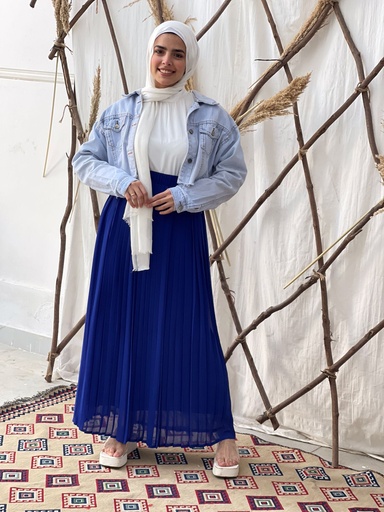 Hagag Plain Chiffon Pleated Skirt -BLUE