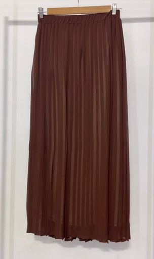 Hagag Plain Chiffon Pleated Skirt -Brown