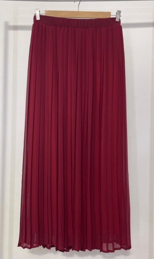 Hagag Plain Chiffon Pleated Skirt -Burgundy