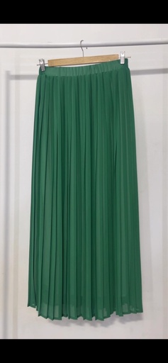 Hagag Plain Chiffon Pleated Skirt -Green