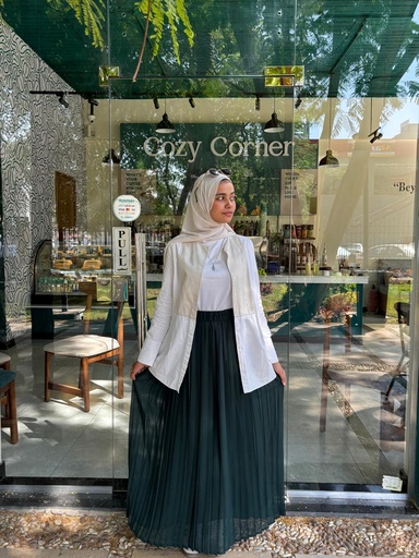 Hagag plain chiffon pleated skirt - Olive Green