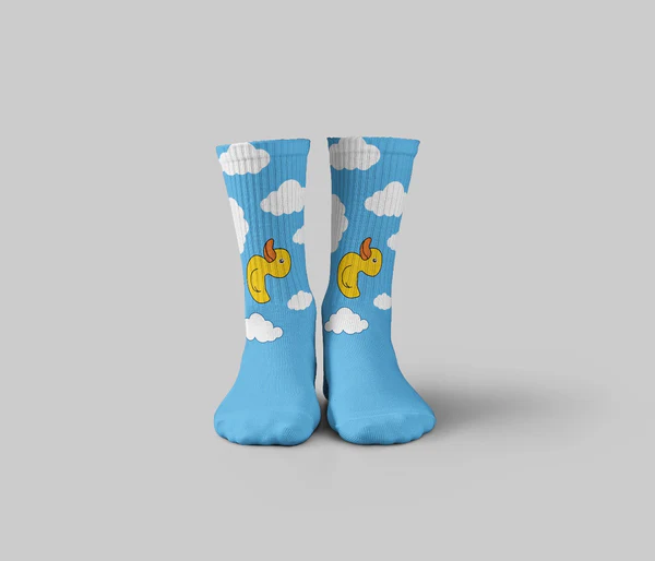 [4735] dot Duck Blue Mid Calf Socks