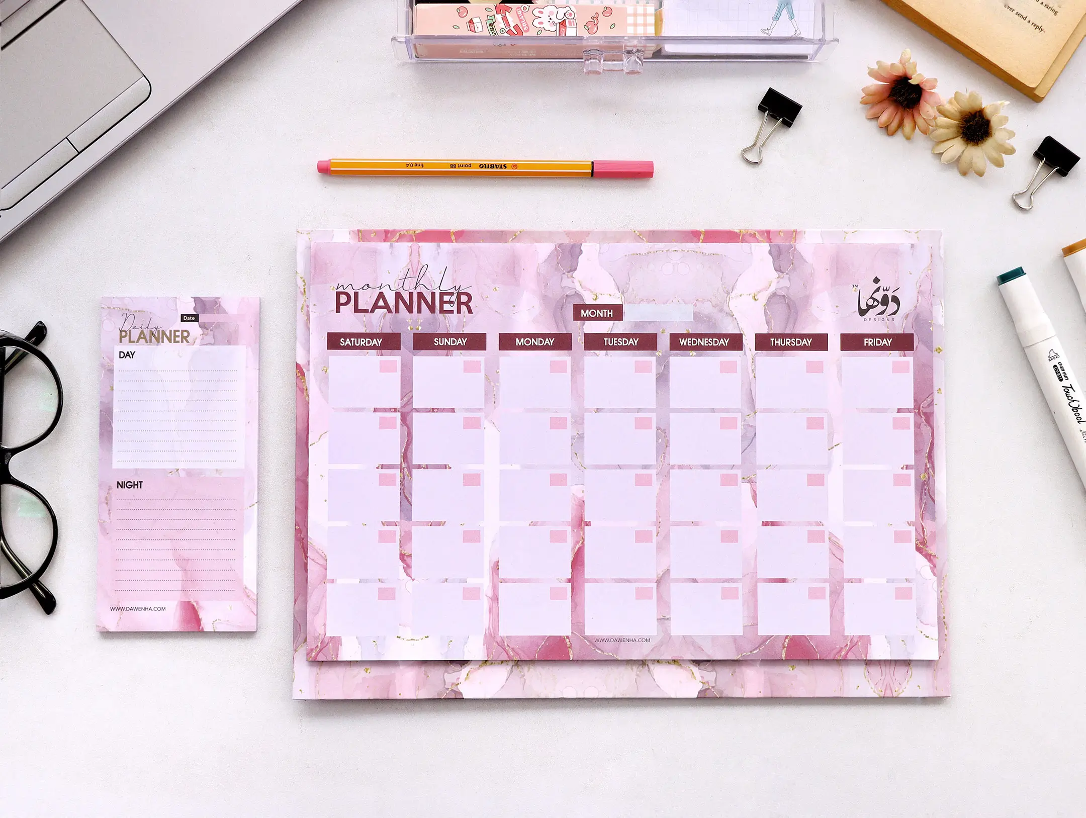 [2751] dot Desk Calander - pink marbel